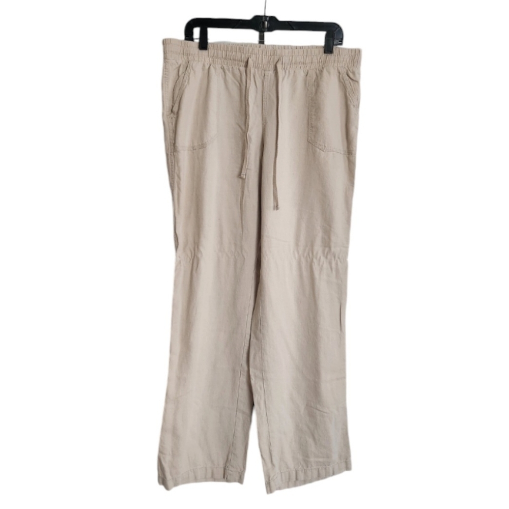 C Est 1946 Linen Blend Wide Leg Drawstring Lounge Pants Beige Large